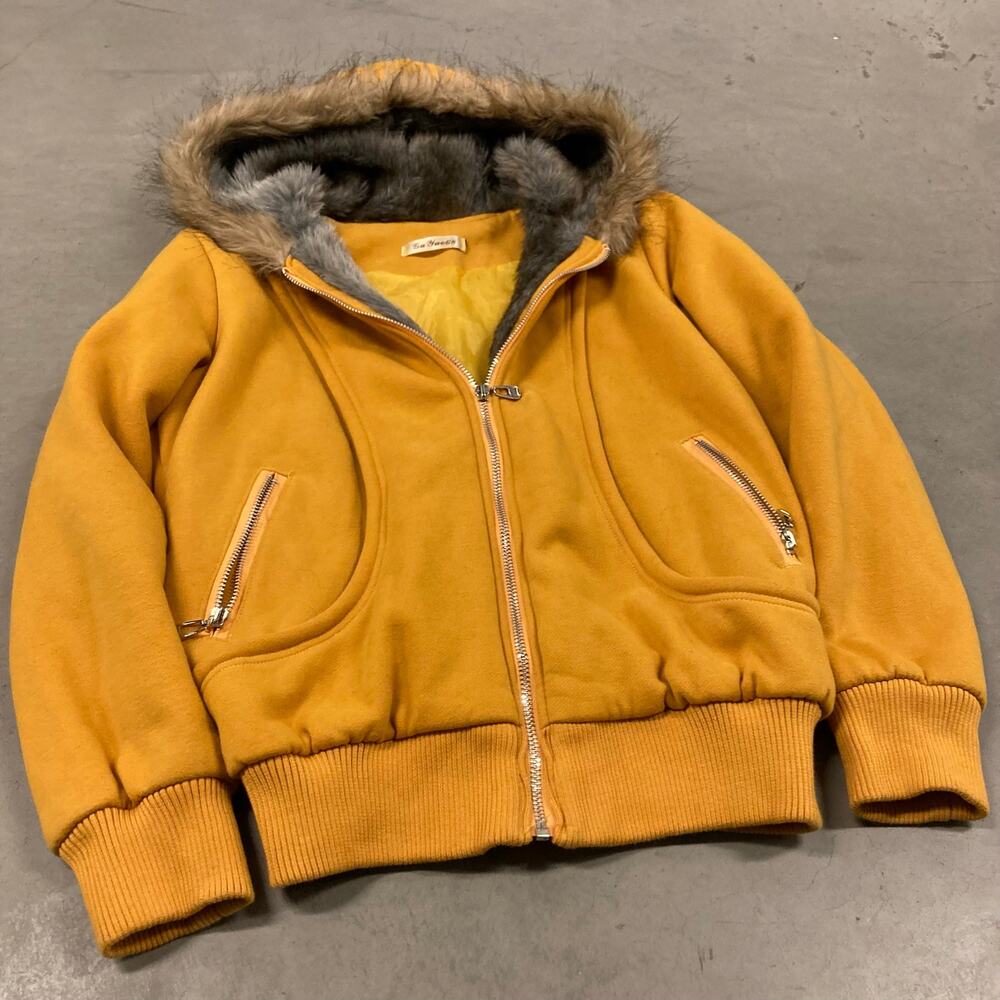 vintage y2k fur hood zip up hoodie